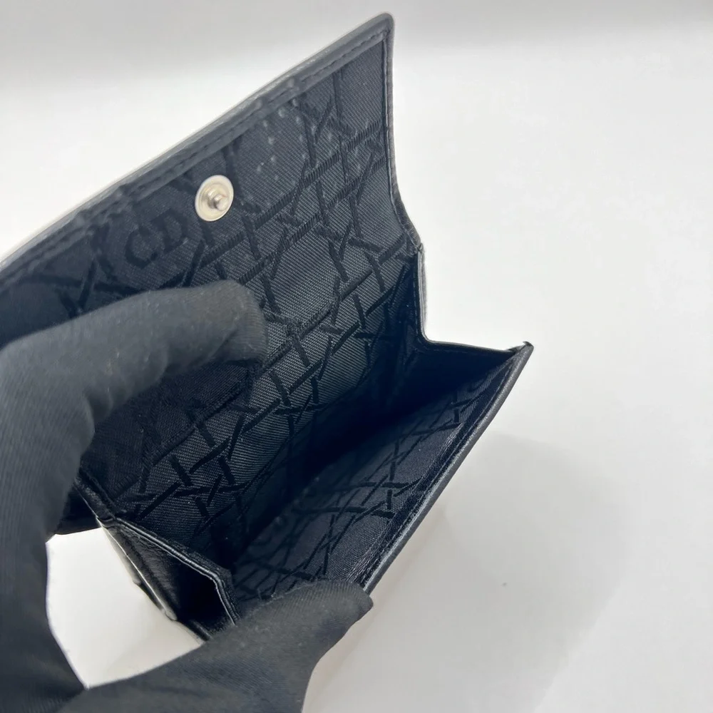 Authentic Vintage Christian DIOR Black Leather Studded Compact Wallet